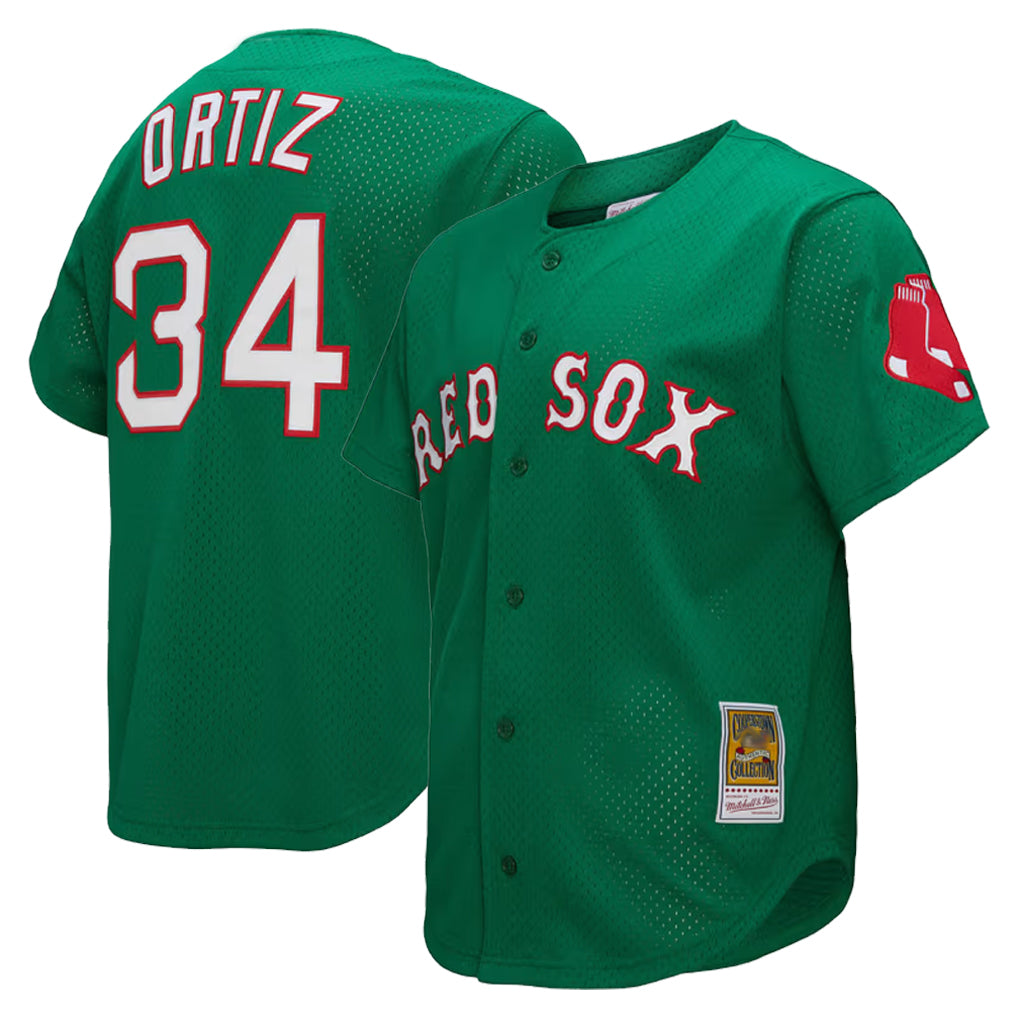 Boston Red Sox #34 David Ortiz Player Green Mitchell & Ness Cooperstown Collection Mesh Home Stitched Baseball Jersey