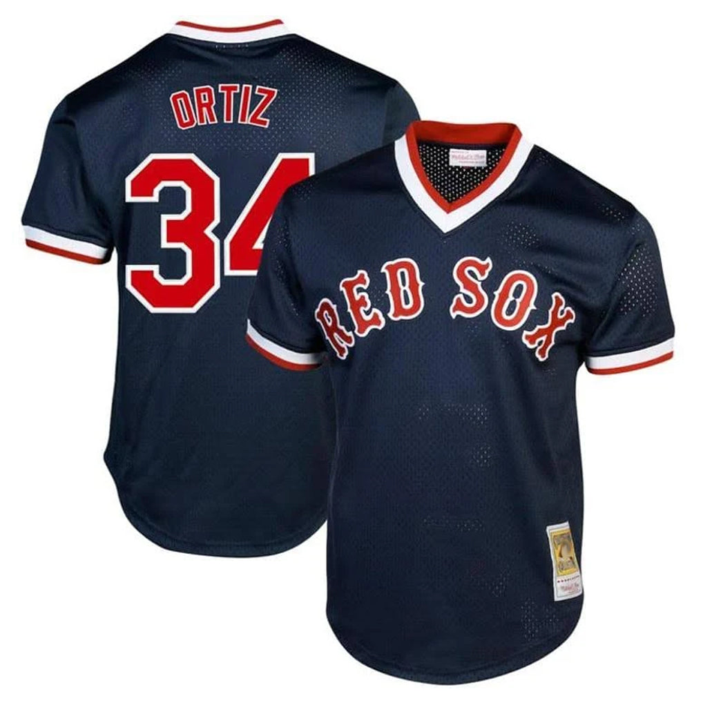 Boston Red Sox #34 David Ortiz Player Navy Cooperstown Collection Mesh T-shirt Home Stitched Baseball Jersey