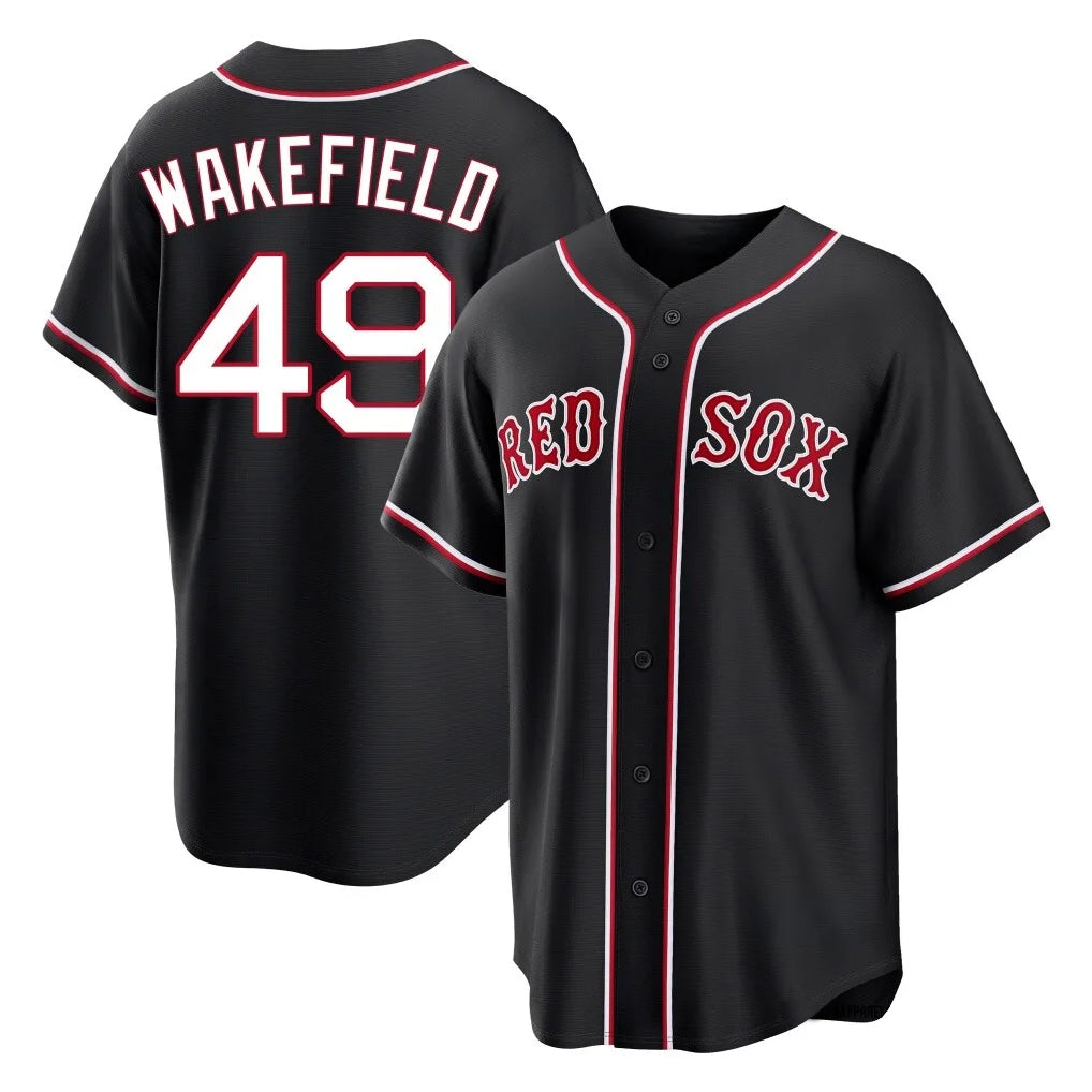 Boston Red Sox #49 Tim Wakefield Player Black Out Home Game Stitched Baseball Jersey