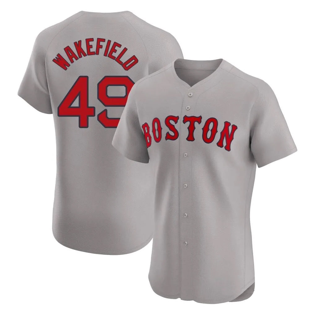 Boston Red Sox #49 Tim Wakefield Player Gray Road Limited Elite Home Game Stitched Baseball Jersey