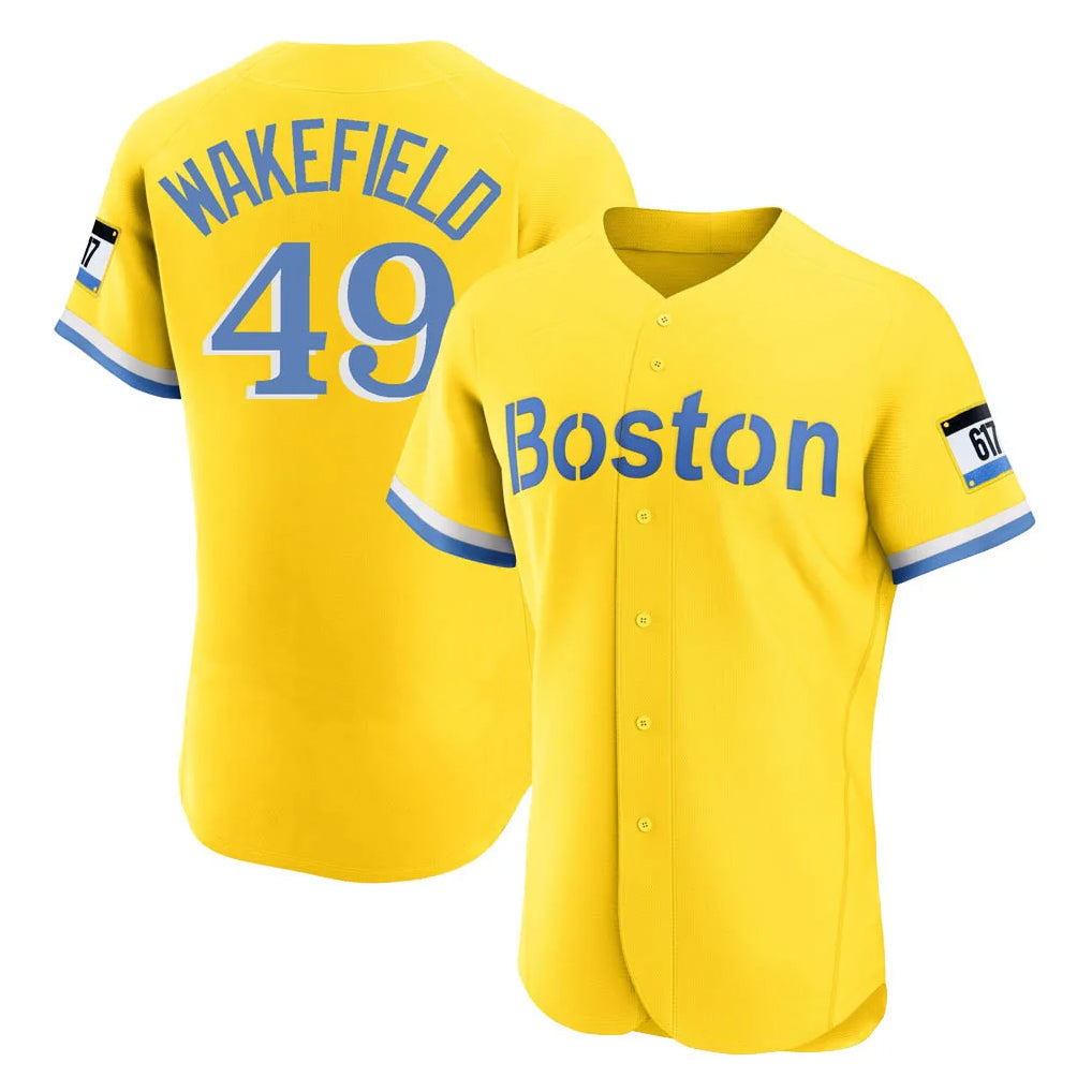 Boston Red Sox #49 Tim Wakefield Player Yellow Limited Elite Home Game Stitched Baseball Jersey