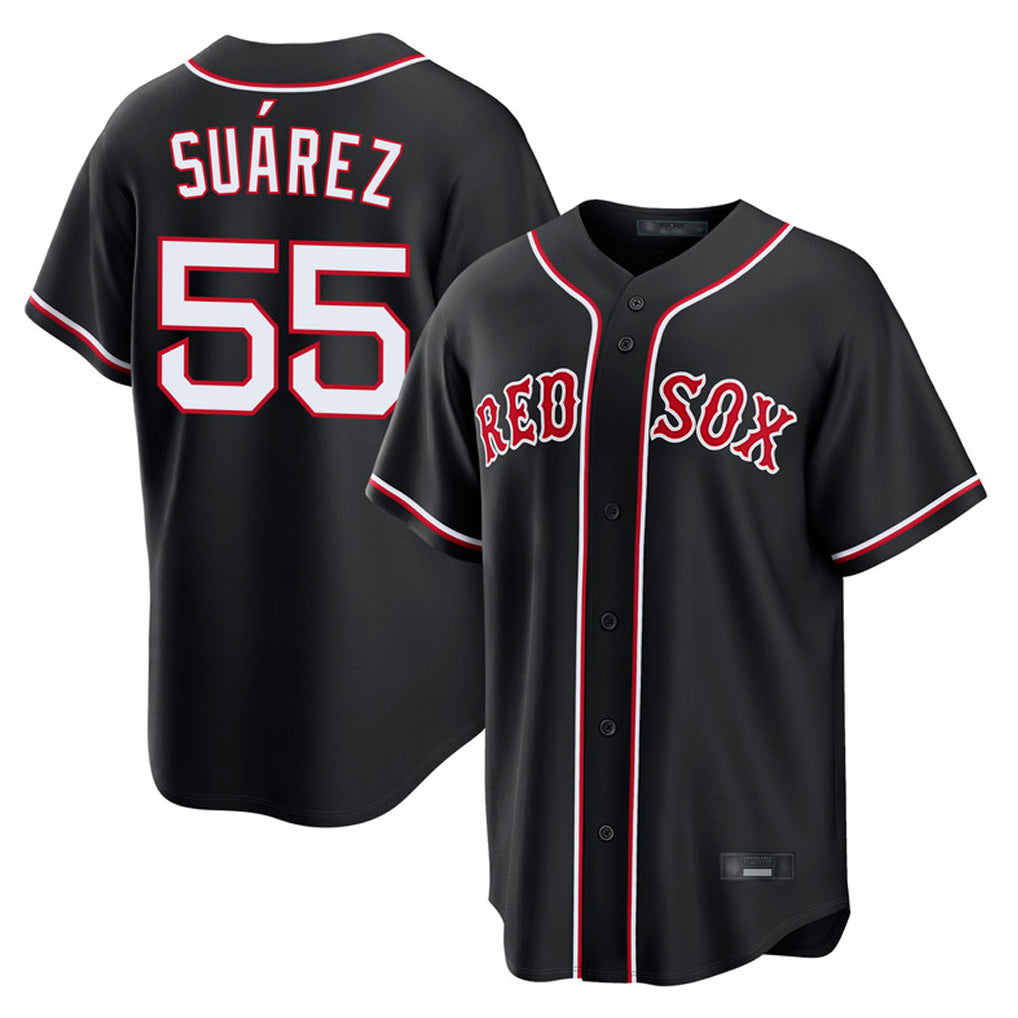 Boston Red Sox #55 Ranger Su¨¢rez Player Black Out Home Game Stitched Baseball Jersey
