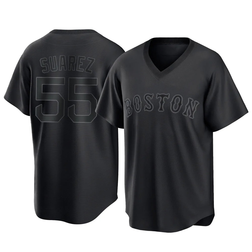 Boston Red Sox #55 Ranger Su¨¢rez Player Black T-shirt Home Game Stitched Baseball Jersey