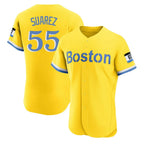Boston Red Sox #55 Ranger Su¨¢rez Player Yellow Limited Elite Home Game Stitched Baseball Jersey