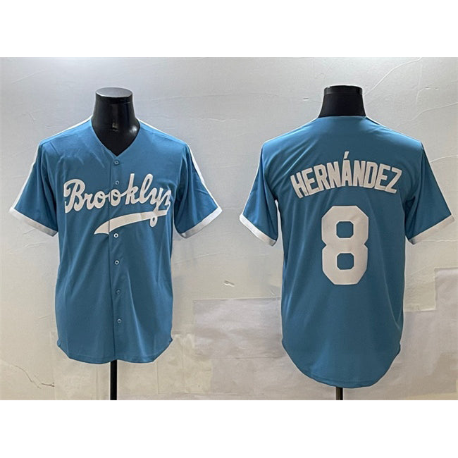Brooklyn Dodgers #8 Enrique Hern¨¢ndez Light Blue Stitched Baseball Jersey