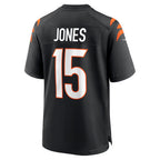 C.Bengals #15 Charlie Jones Black Team Game Stitched Football American Jersey