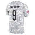 C.Bengals #9 Joe Burrow Arctic Camo 2024 Salute to Service Limited Stitched Football American Jersey