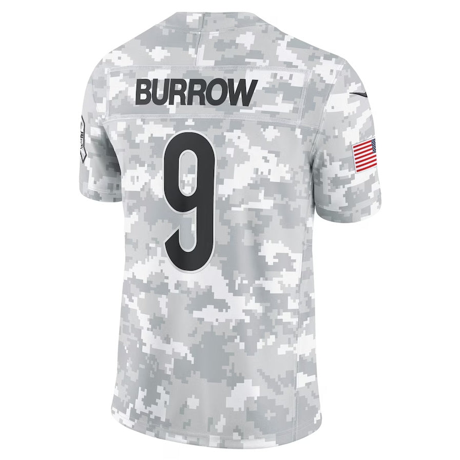 C.Bengals #9 Joe Burrow Arctic Camo 2024 Salute to Service Limited Stitched Football American Jersey