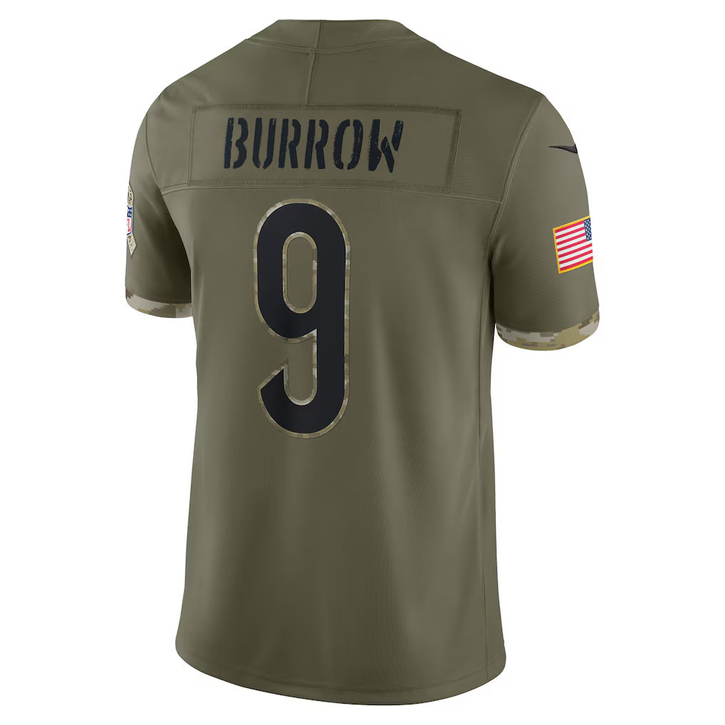 C.Bengals #9 Joe Burrow Olive Salute To Service Limited Stitched Football American Jersey
