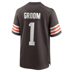 C.Browns Number #1 Groom Brown Game Stitched Football American Jersey