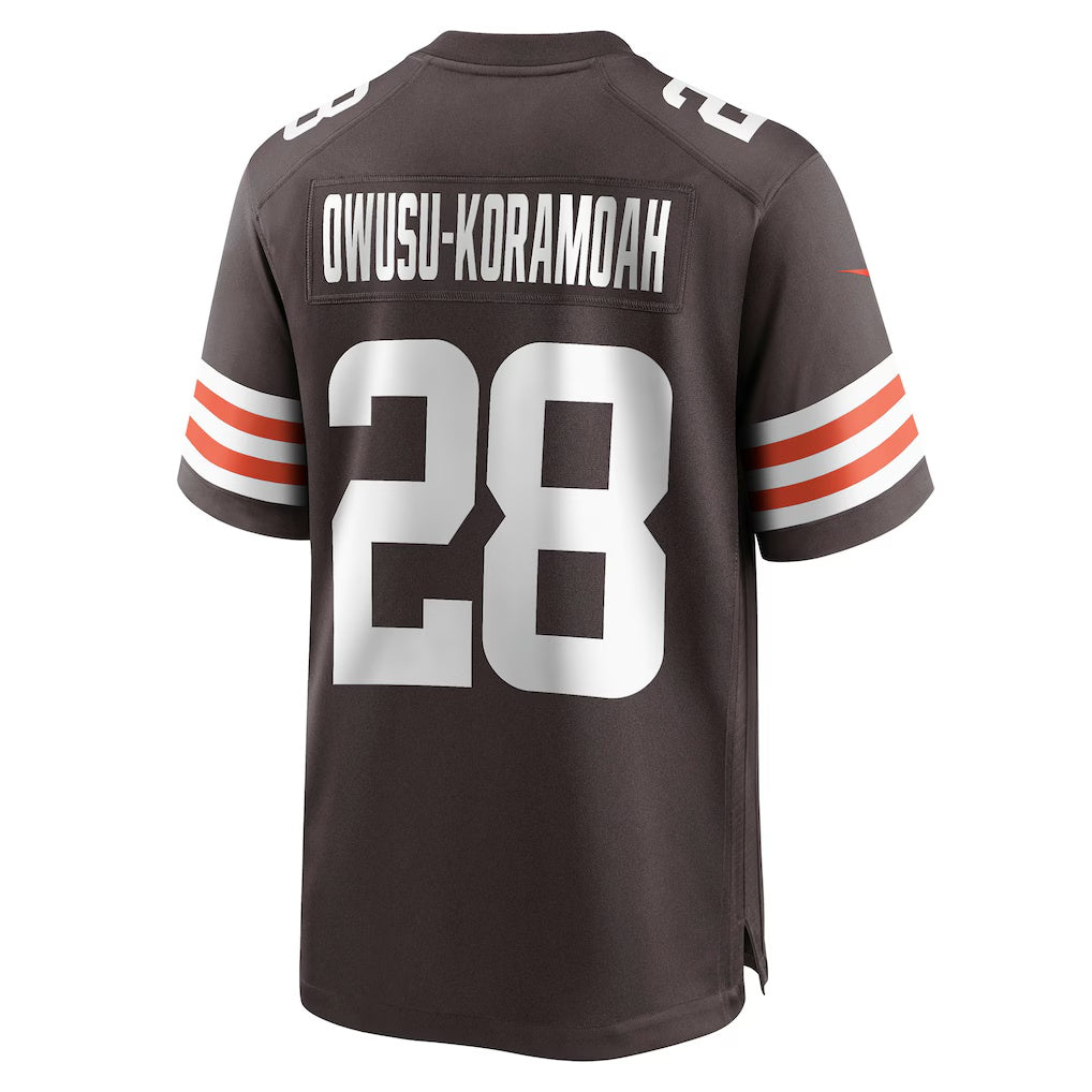 C.Browns #28 Jeremiah Owusu-Koramoah Brown Game Player Stitched Football American Jersey