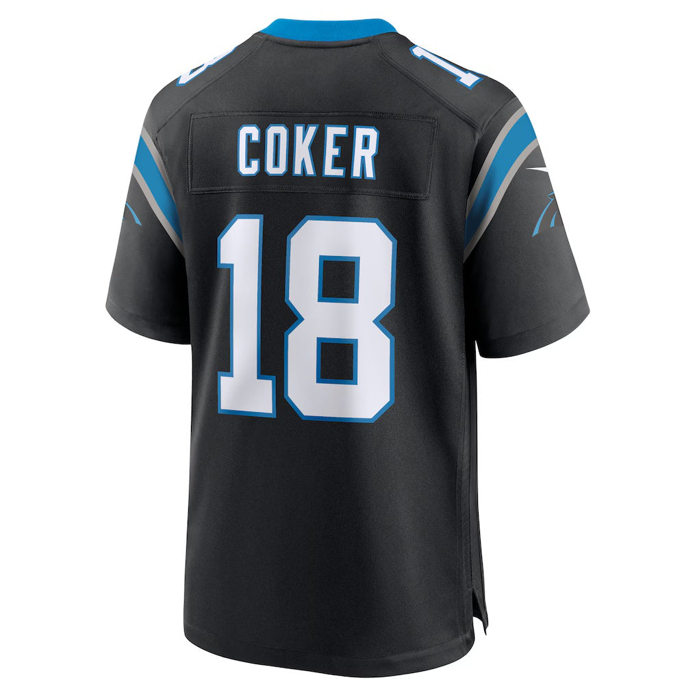 C.Panthers #18 Jalen Coker Black Team Game Stitched Football American Jersey