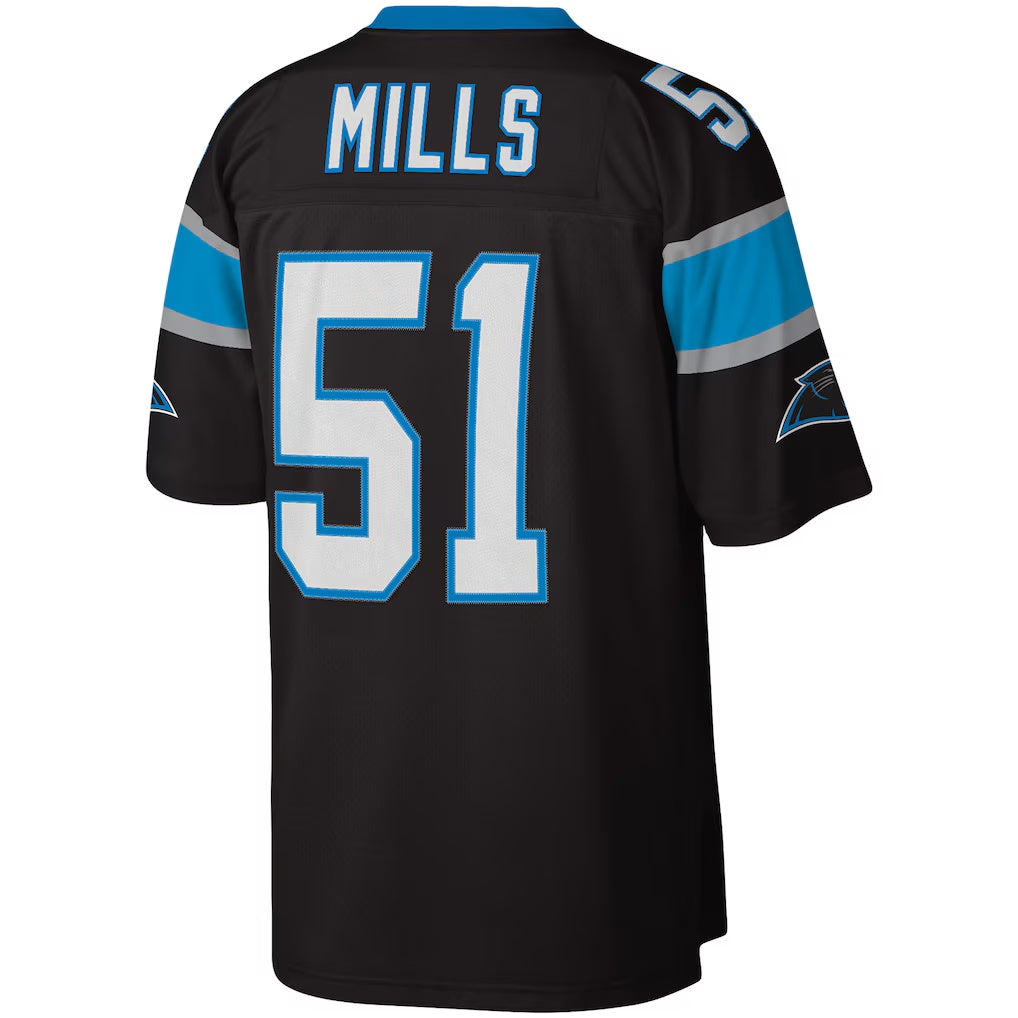 C.Panthers #51 Sam Mills Mitchell & Ness Black Legacy Replica Stitched Football American Jersey