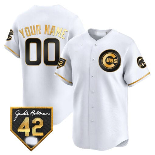 Chicago Cubs 2024 Jackie Robinson Patch Vapor Premier Limited Custom Jersey V2 ¨C White Royal Alternate Baseball Jersey