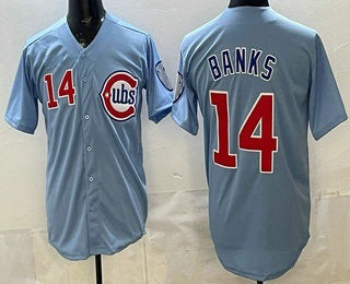 Chicago Cubs #14 Ernie Banks Baby Blue Limited Baseball Jersey