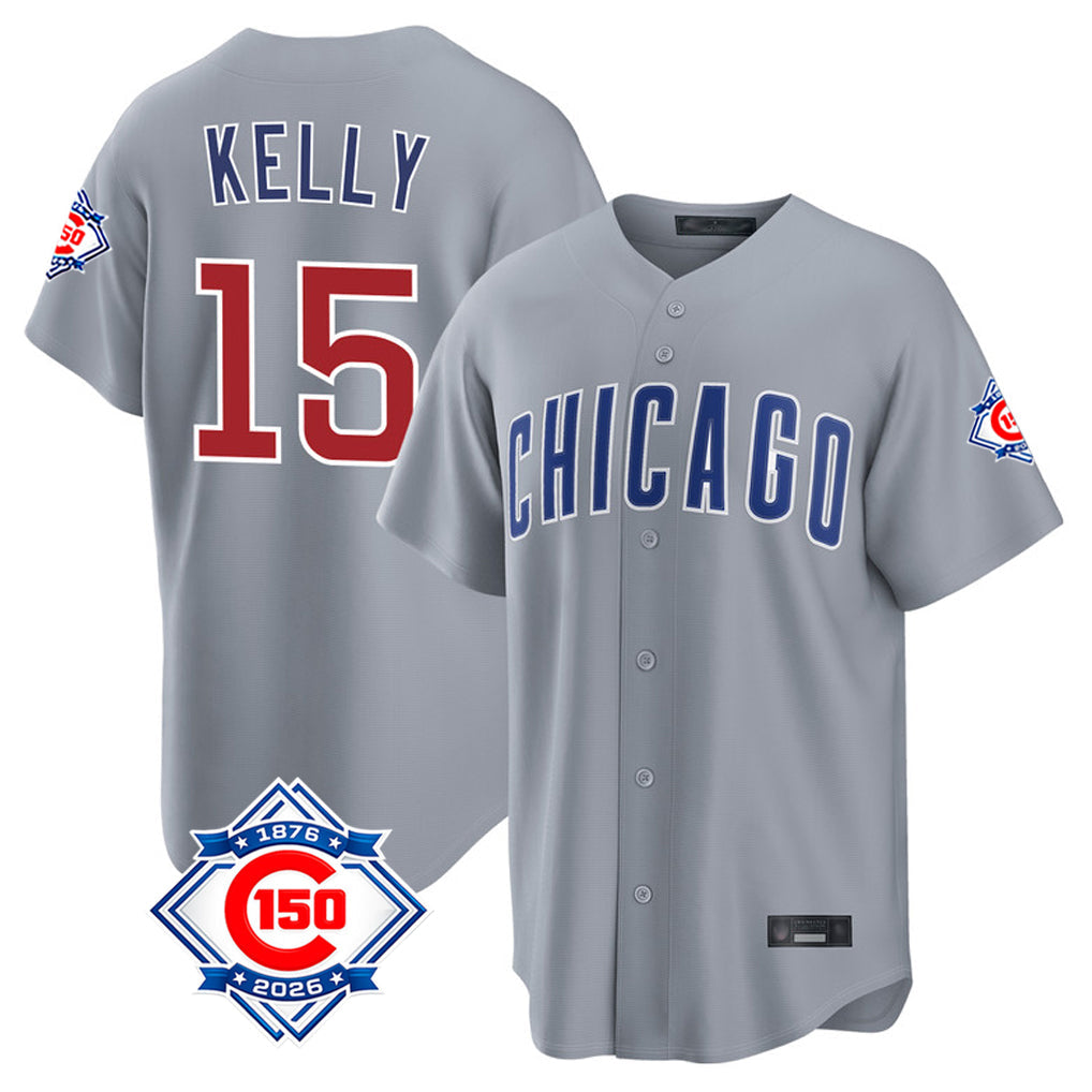 Chicago Cubs #15 Carson Kelly Player Gray 150th Anniversary Home Game Stitched Baseball Jersey