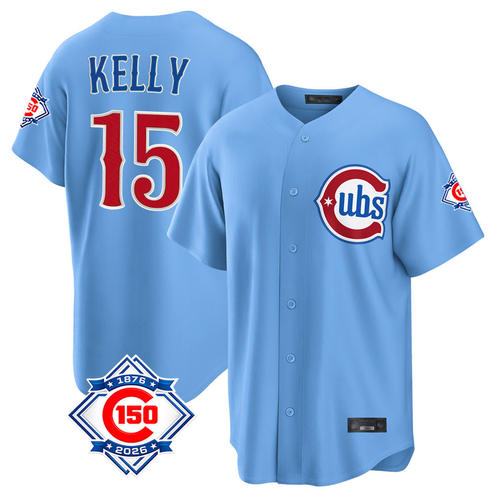 Chicago Cubs #15 Carson Kelly Player Light Blue 150th Anniversary Home Game Stitched Baseball Jersey