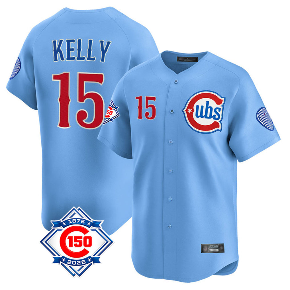 Chicago Cubs #15 Carson Kelly Player Light Blue 150th Anniversary Limited Home Stitched Baseball Jersey