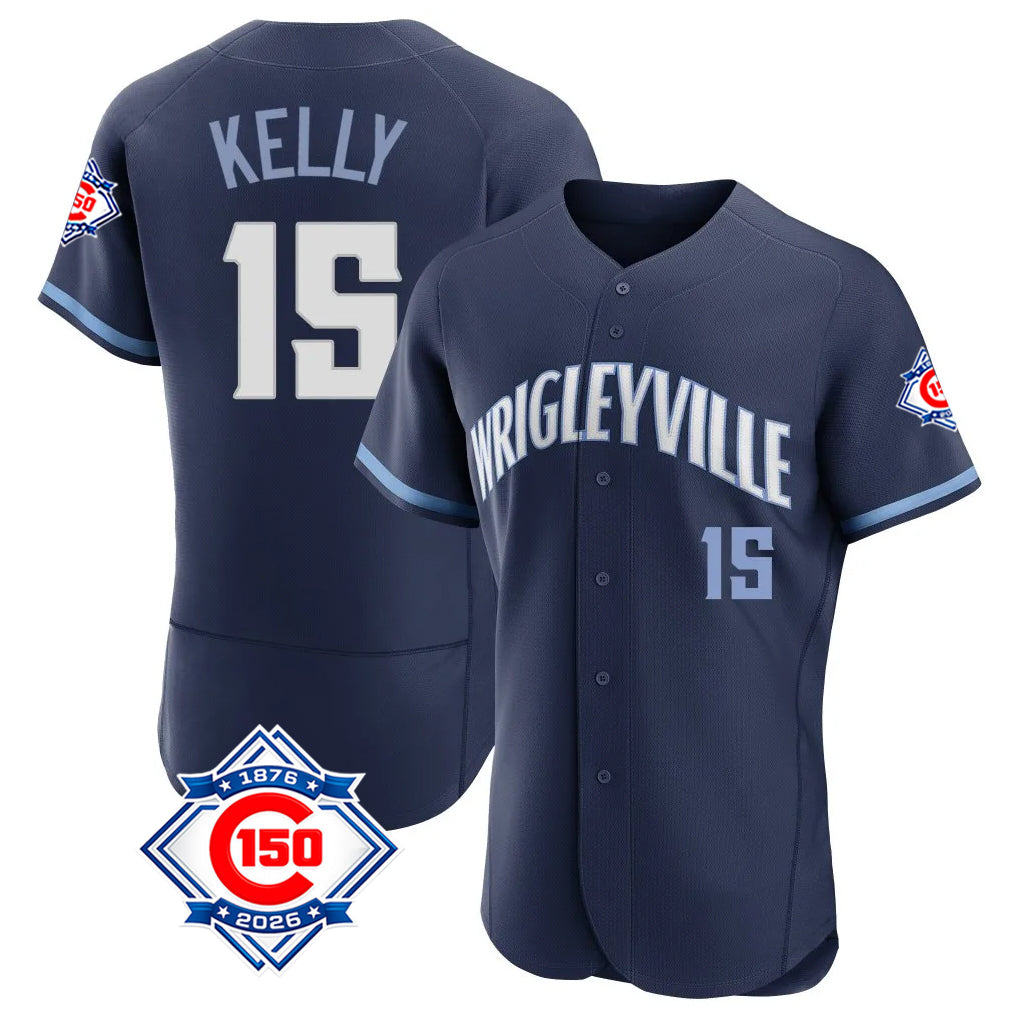Chicago Cubs #15 Carson Kelly Player Navy City Connect 150th Anniversary Limited Elite Home Stitched Baseball Jersey