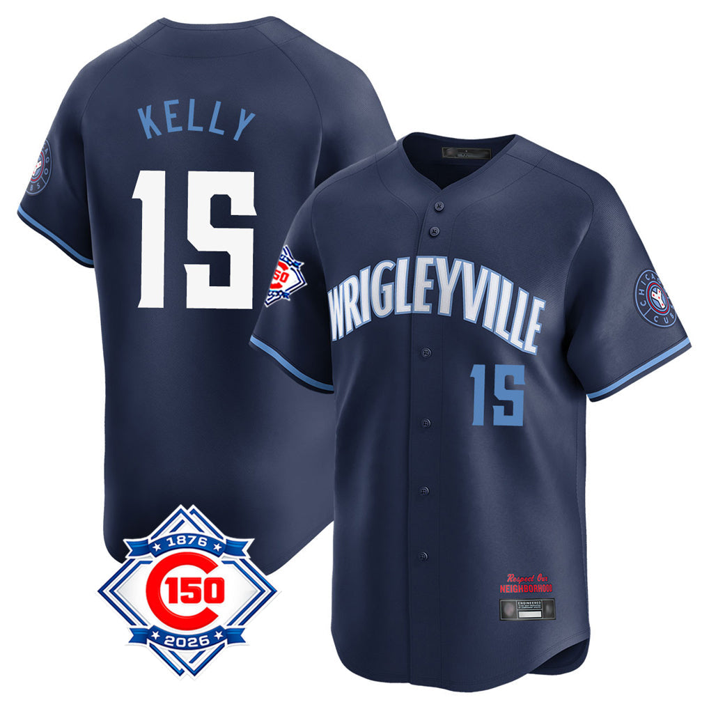 Chicago Cubs #15 Carson Kelly Player Navy City Connect 150th Anniversary Limited Home Stitched Baseball Jersey