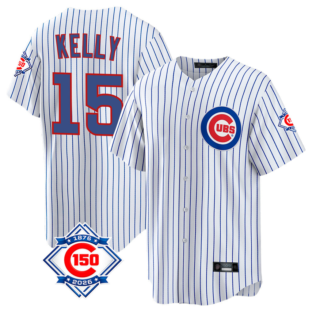 Chicago Cubs #15 Carson Kelly Player White 150th Anniversary Home Game Stitched Baseball Jersey