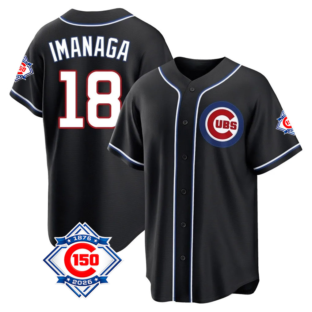 Chicago Cubs #18 Shota Imanaga Player Black Fashion Out 150th Anniversary Game Stitched Baseball Jersey