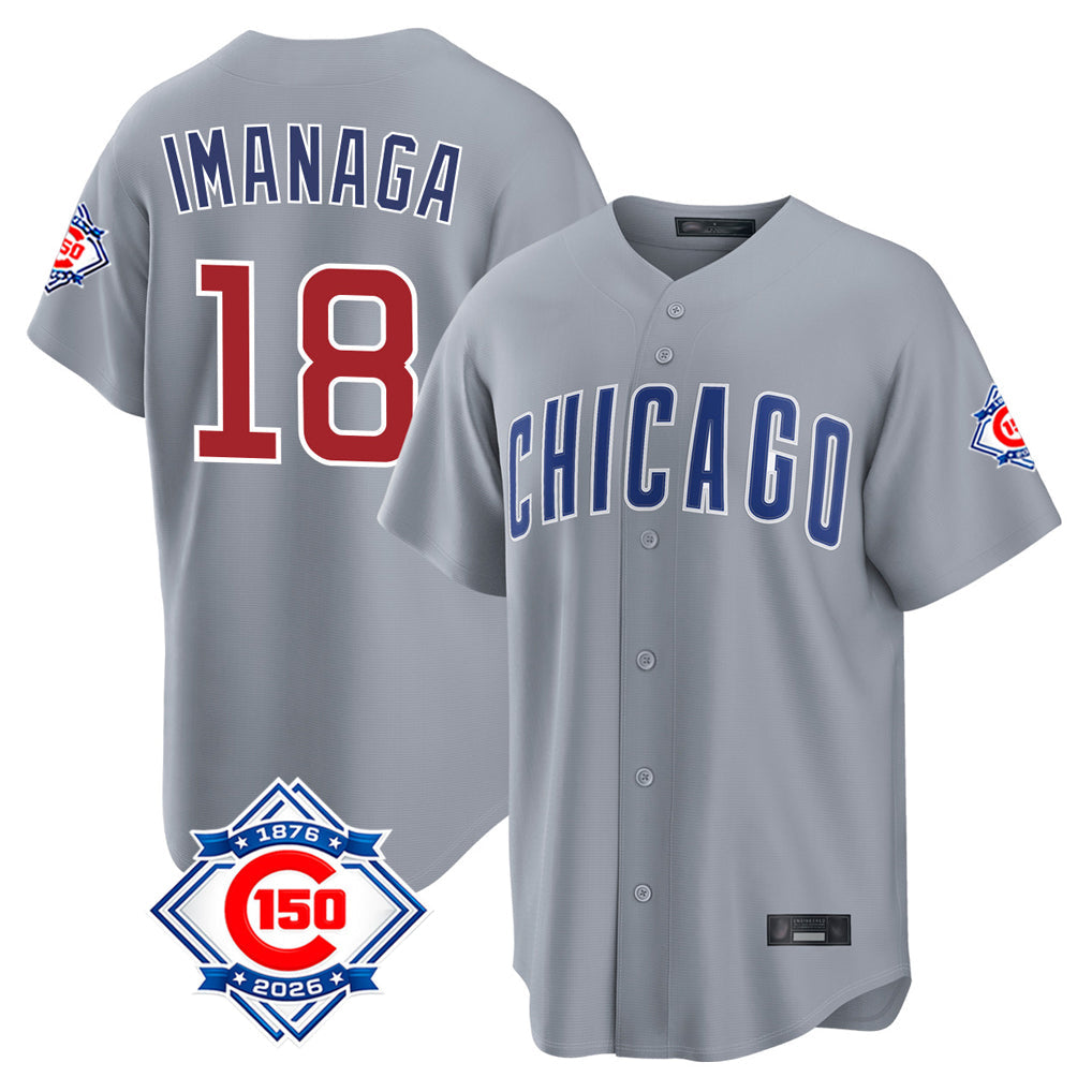 Chicago Cubs #18 Shota Imanaga Player Gray 150th Anniversary Home Game Stitched Baseball Jersey