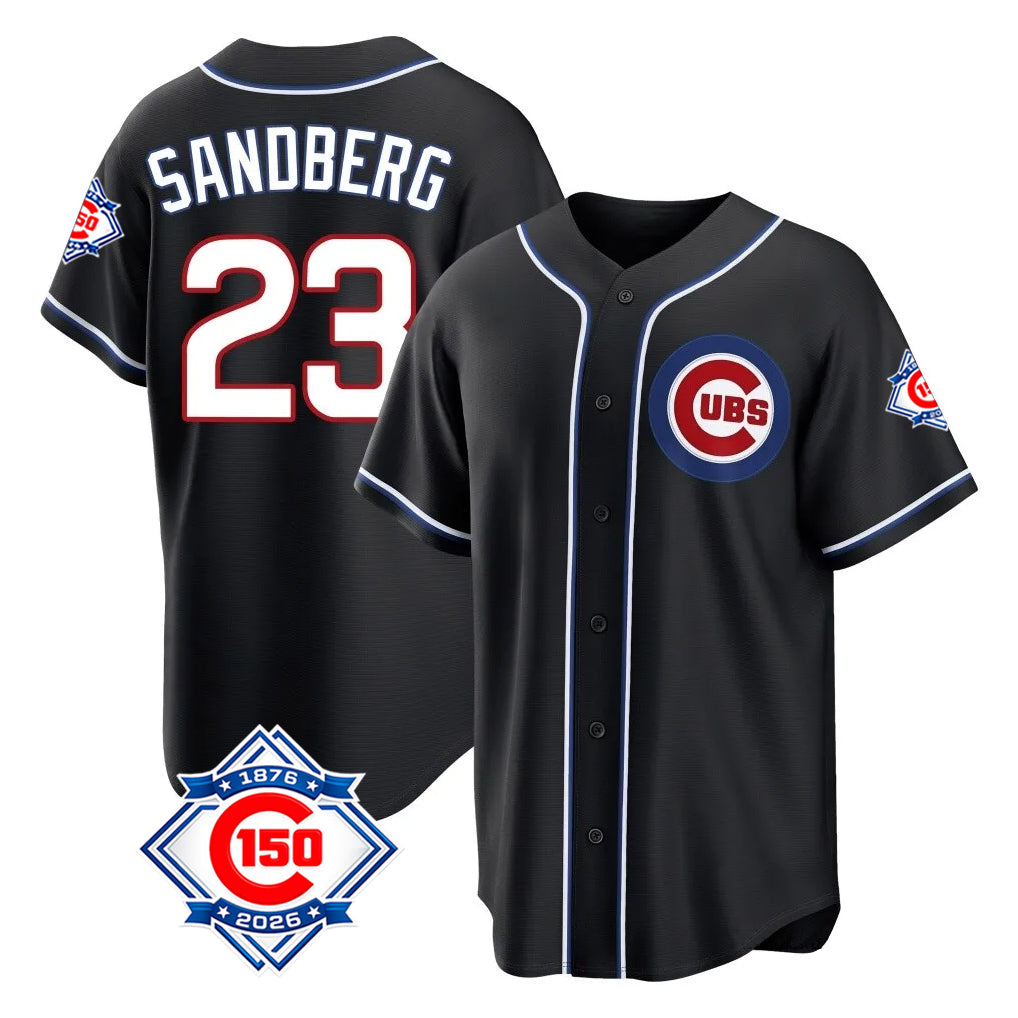 Chicago Cubs #23 Ryne Sandberg Player Black Fashion Out 150th Anniversary Game Stitched Baseball Jersey