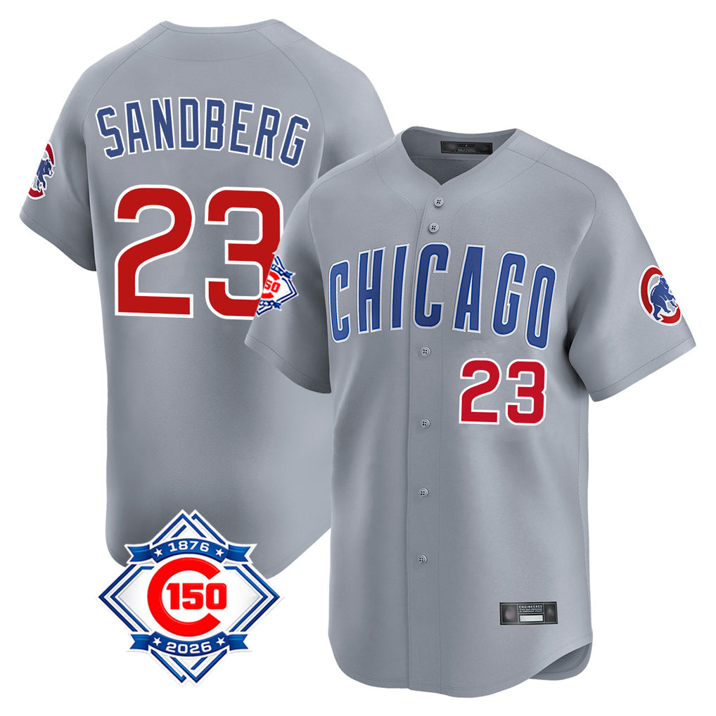 Chicago Cubs #23 Ryne Sandberg Player Gray Road 150th Anniversary Limited Home Stitched Baseball Jersey