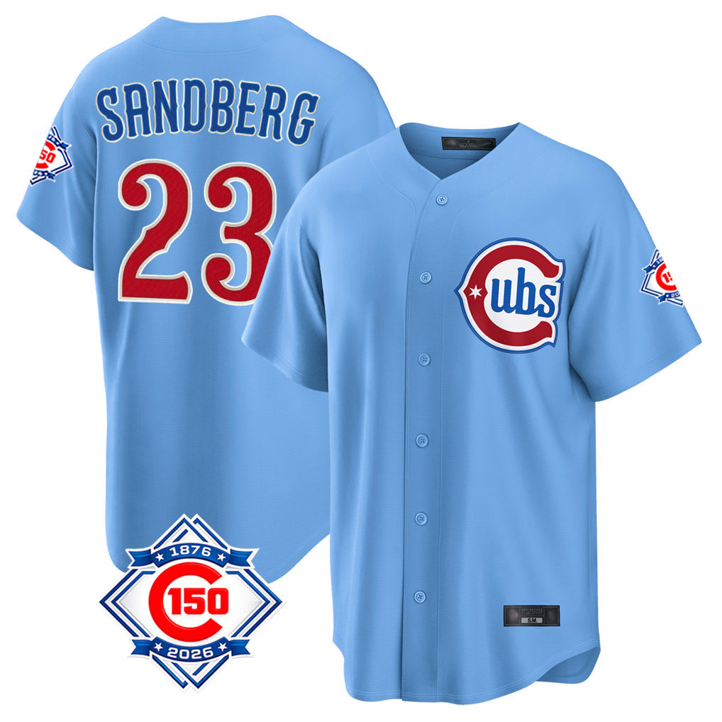 Chicago Cubs #23 Ryne Sandberg Player Light Blue 150th Anniversary Home Game Stitched Baseball Jersey