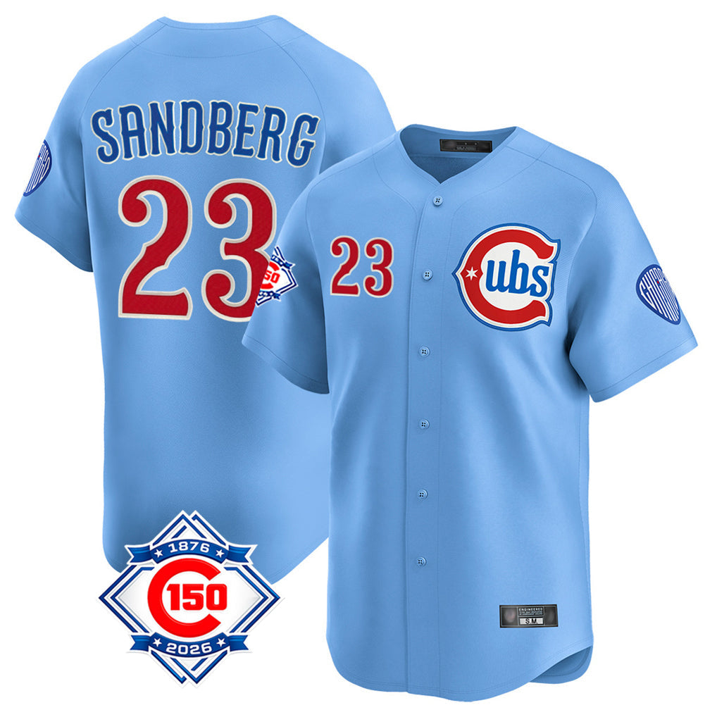 Chicago Cubs #23 Ryne Sandberg Player Light Blue 150th Anniversary Limited Home Stitched Baseball Jersey