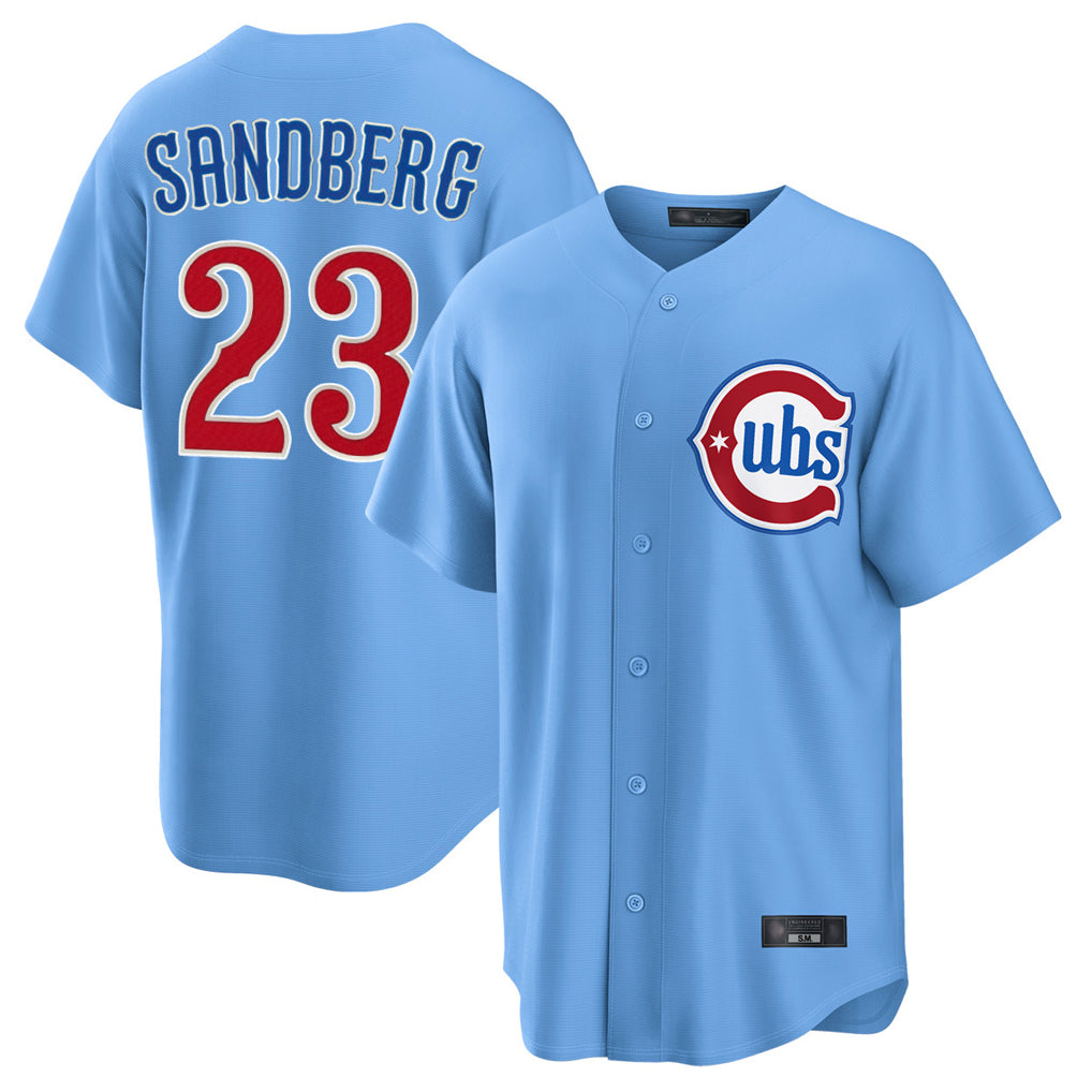 Chicago Cubs #23 Ryne Sandberg Player Light Blue Home Game Stitched Baseball Jersey