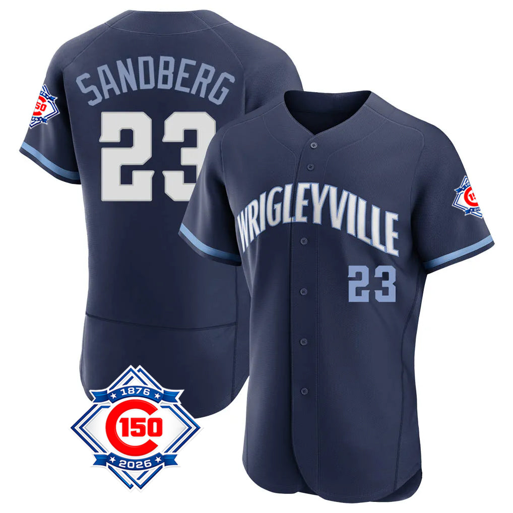 Chicago Cubs #23 Ryne Sandberg Player Navy City Connect 150th Anniversary Limited Elite Home Stitched Baseball Jersey