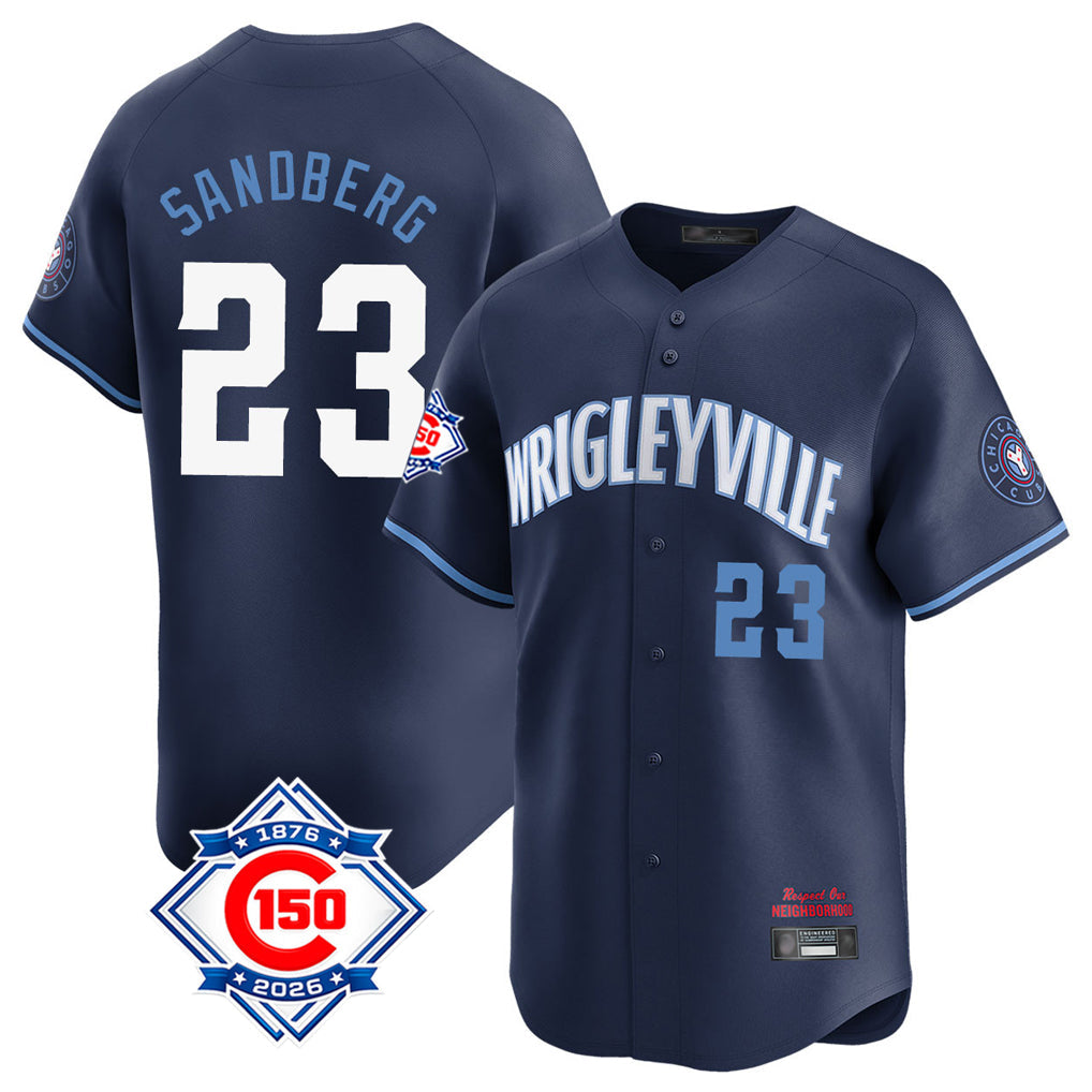 Chicago Cubs #23 Ryne Sandberg Player Navy City Connect 150th Anniversary Limited Home Stitched Baseball Jersey