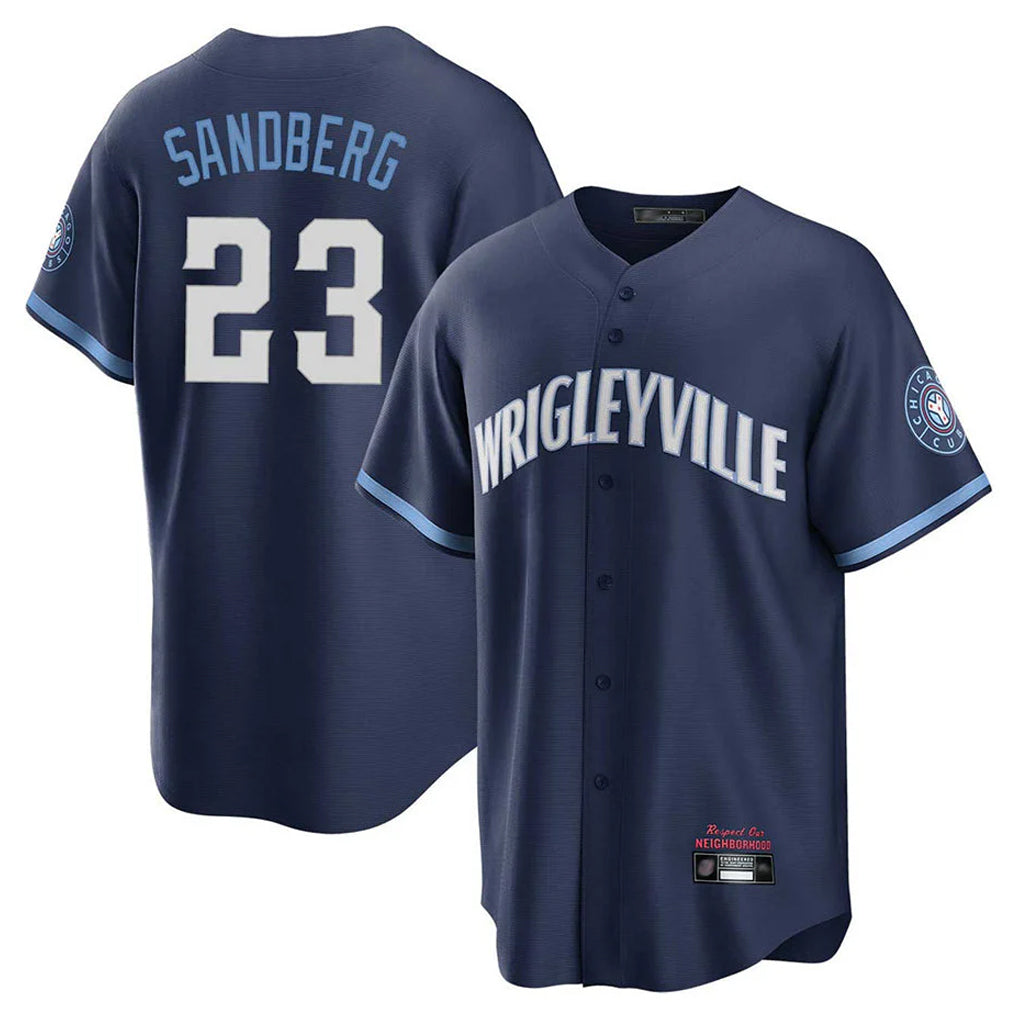 Chicago Cubs #23 Ryne Sandberg Player Navy City Connect Home Game Stitched Baseball Jersey