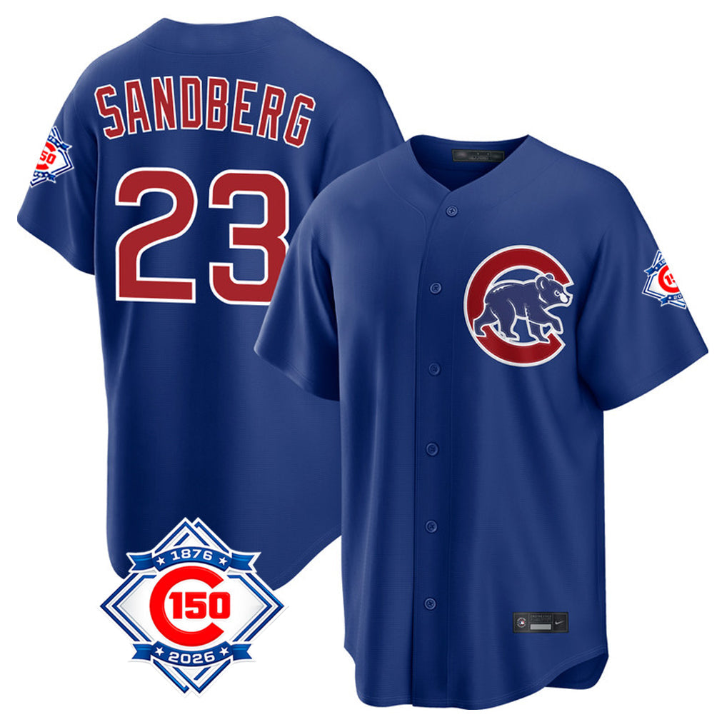 Chicago Cubs #23 Ryne Sandberg Player Royal 150th Anniversary Home Game Stitched Baseball Jersey