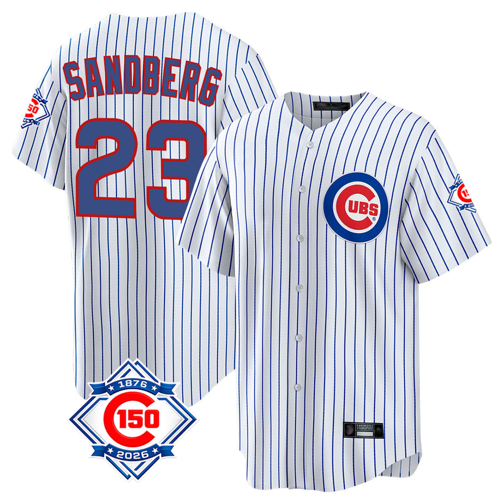 Chicago Cubs #23 Ryne Sandberg Player White 150th Anniversary Home Game Stitched Baseball Jersey