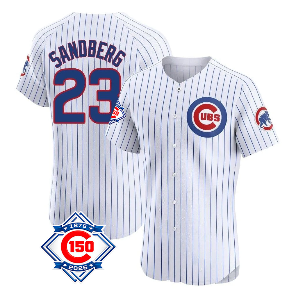 Chicago Cubs #23 Ryne Sandberg Player White 150th Anniversary Limited Elite Home Game Stitched Baseball Jersey