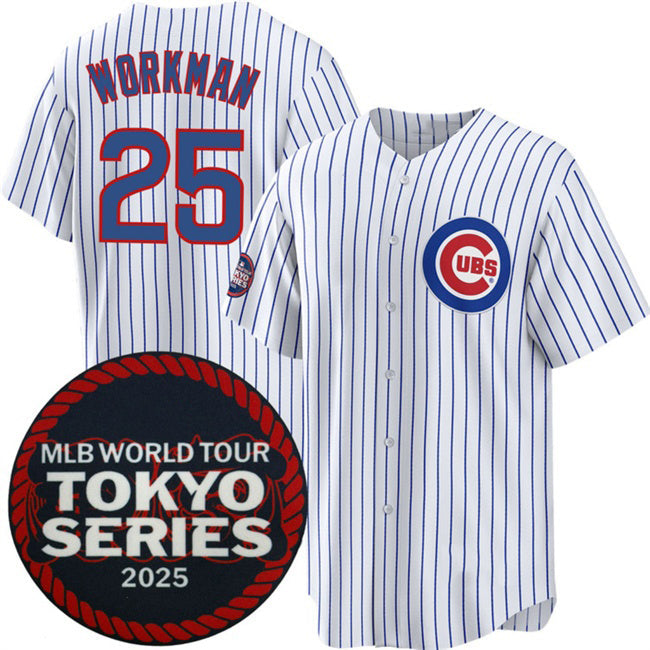 Chicago Cubs #25 Gage Workman White 2025 World Tour Tokyo Series Home Stitched Baseball Jersey
