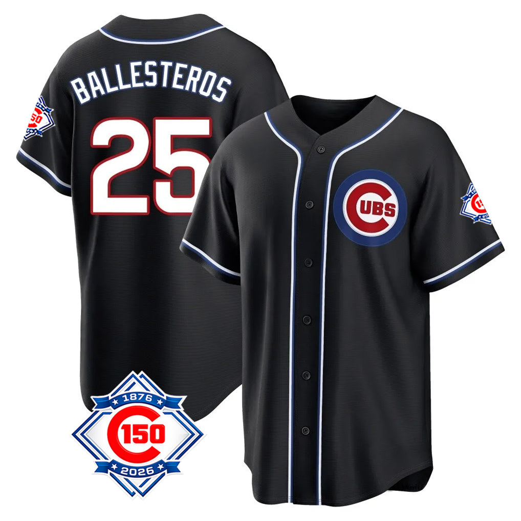 Chicago Cubs #25 Mois¨¦s Ballesteros Player Black Fashion Out 150th Anniversary Game Stitched Baseball Jersey