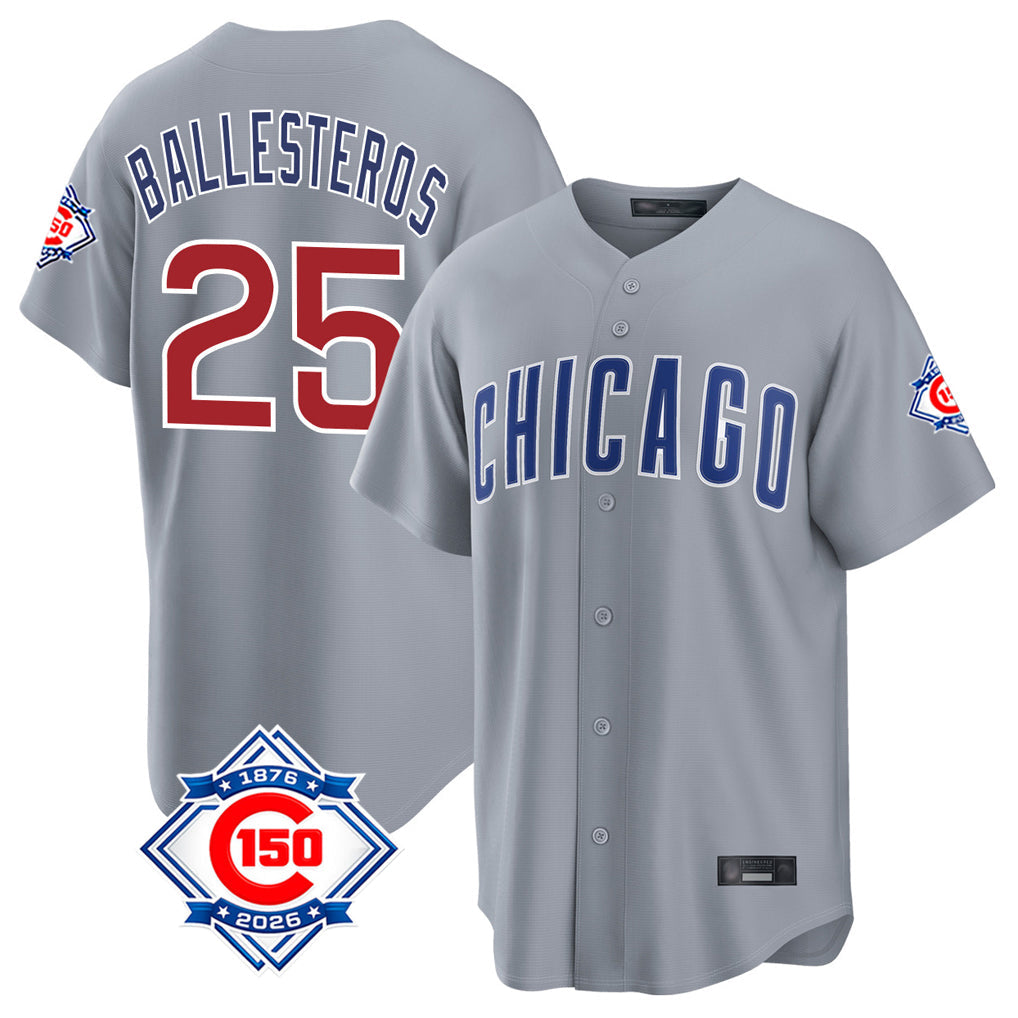 Chicago Cubs #25 Mois¨¦s Ballesteros Player Gray 150th Anniversary Home Game Stitched Baseball Jersey