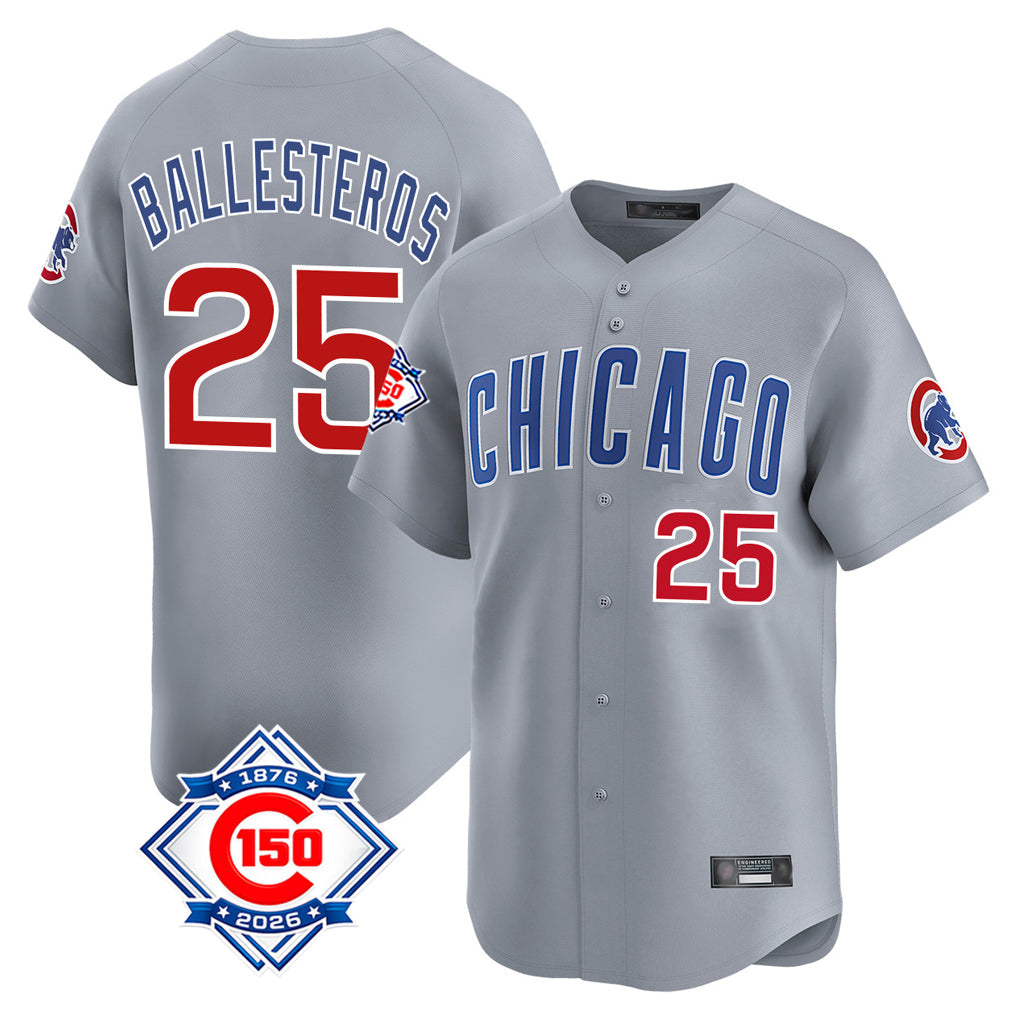 Chicago Cubs #25 Mois¨¦s Ballesteros Player Gray Road 150th Anniversary Limited Home Stitched Baseball Jersey