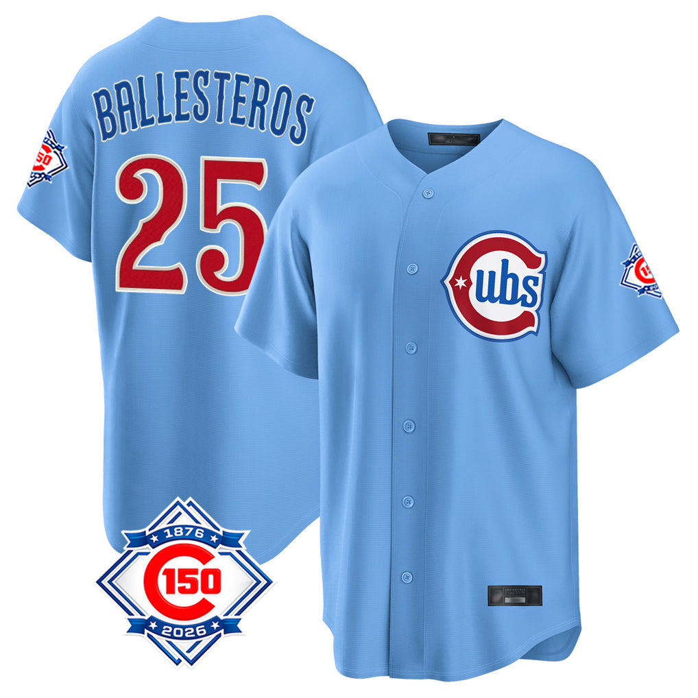 Chicago Cubs #25 Mois¨¦s Ballesteros Player Light Blue 150th Anniversary Home Game Stitched Baseball Jersey