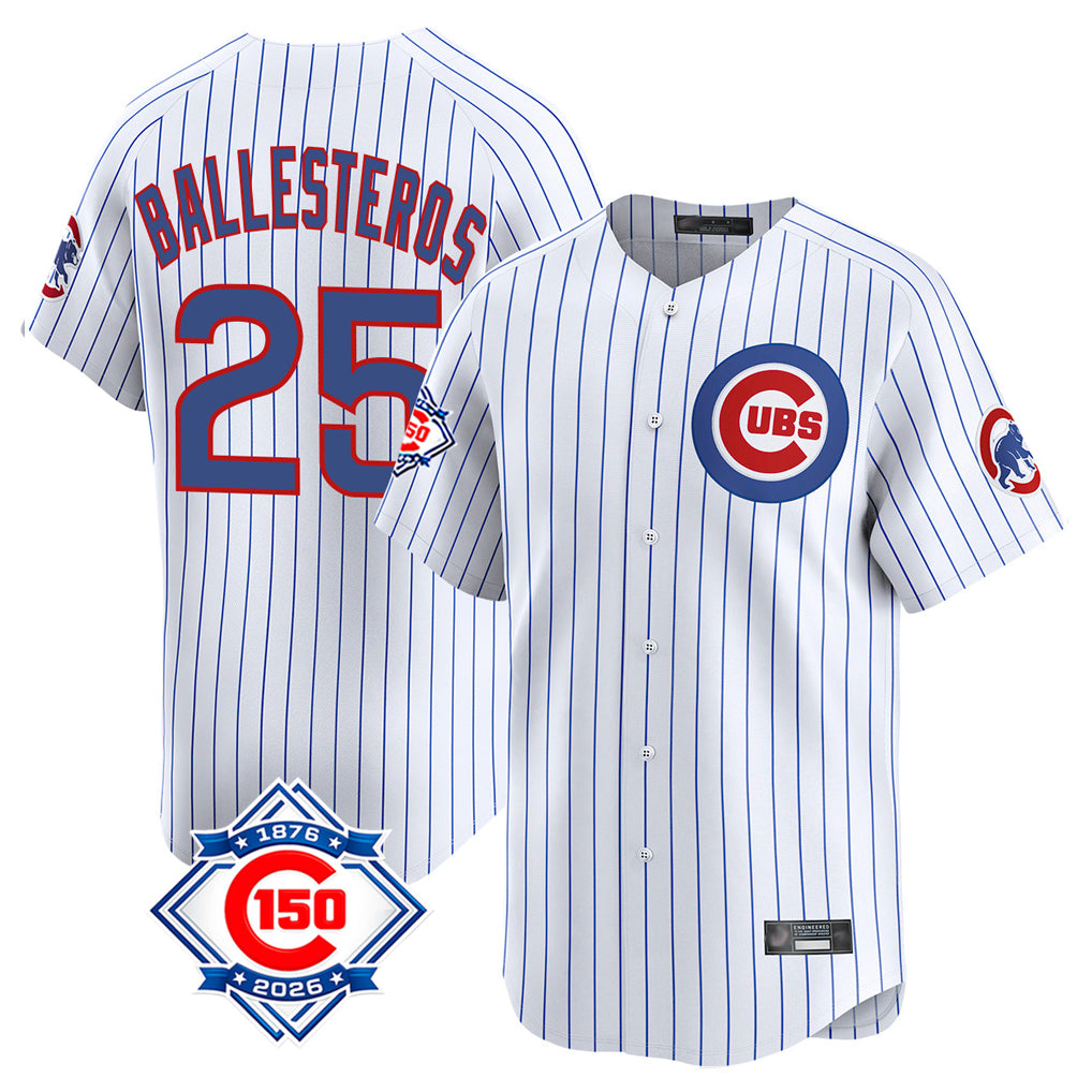 Chicago Cubs #25 Mois¨¦s Ballesteros Player White 150th Anniversary Limited Home Game Stitched Baseball Jersey