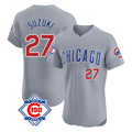 Chicago Cubs #27 Seiya Suzuki Player Gray Road 150th Anniversary Limited Elite Home Stitched Baseball Jersey