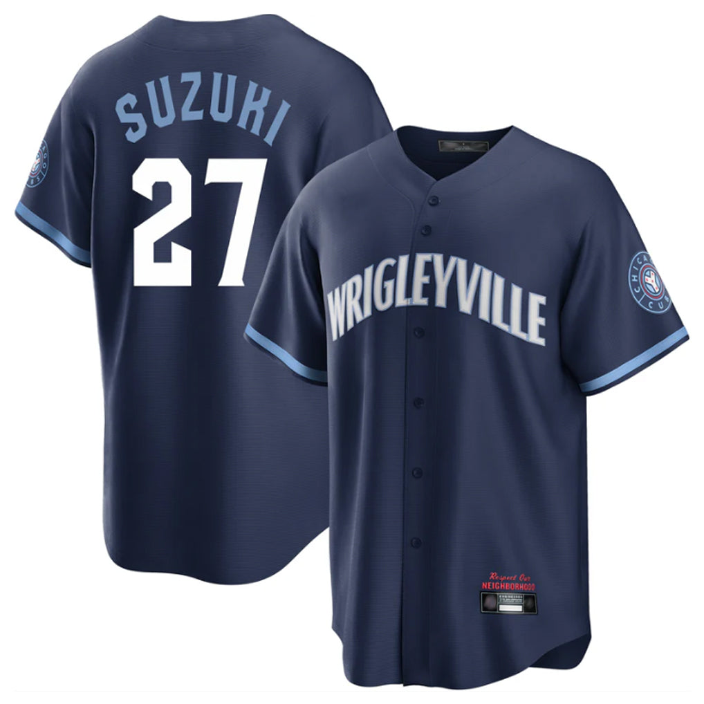 Chicago Cubs #27 Seiya Suzuki Player Navy City Connect Home Game Stitched Baseball Jersey