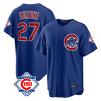Chicago Cubs #27 Seiya Suzuki Player Royal 150th Anniversary Home Game Stitched Baseball Jersey