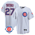 Chicago Cubs #27 Seiya Suzuki Player White 150th Anniversary Home Game Stitched Baseball Jersey
