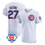 Chicago Cubs #27 Seiya Suzuki Player White 150th Anniversary Limited Elite Home Game Stitched Baseball Jersey