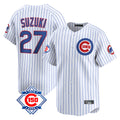 Chicago Cubs #27 Seiya Suzuki Player White 150th Anniversary Limited Home Game Stitched Baseball Jersey
